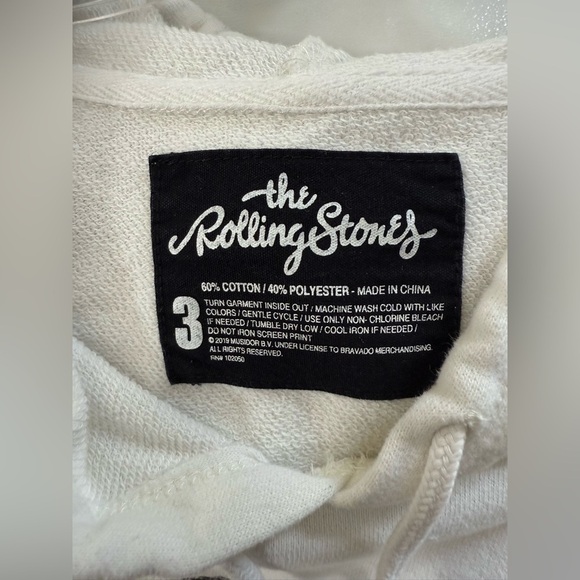 Authentic Rolling Stones Cropped Long Sleeve Hoodie With Drawstring Hood Size 3 - Picture 7 of 10